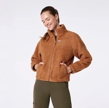 FIGS On-Shift High Pile Fleece Bomber Jacket XXS Mocha
