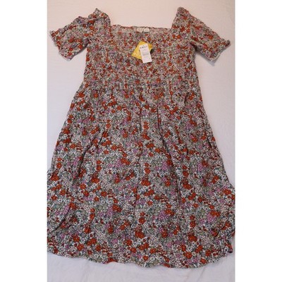 NEW Roxy Floral Dress Kids Girls Multicolor Shirred Smocked Size 16 2XL
