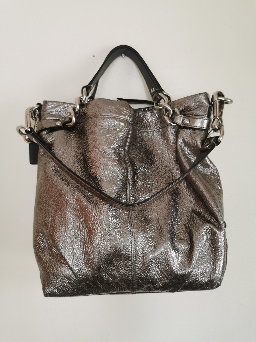 COACH Brooke Handbag Leather Pewter Silver Metallic Hobo Bag Purse