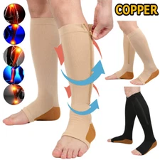 Copper Zipper Compression Socks Support 20-30mmHg Graduated Stocking Men Women