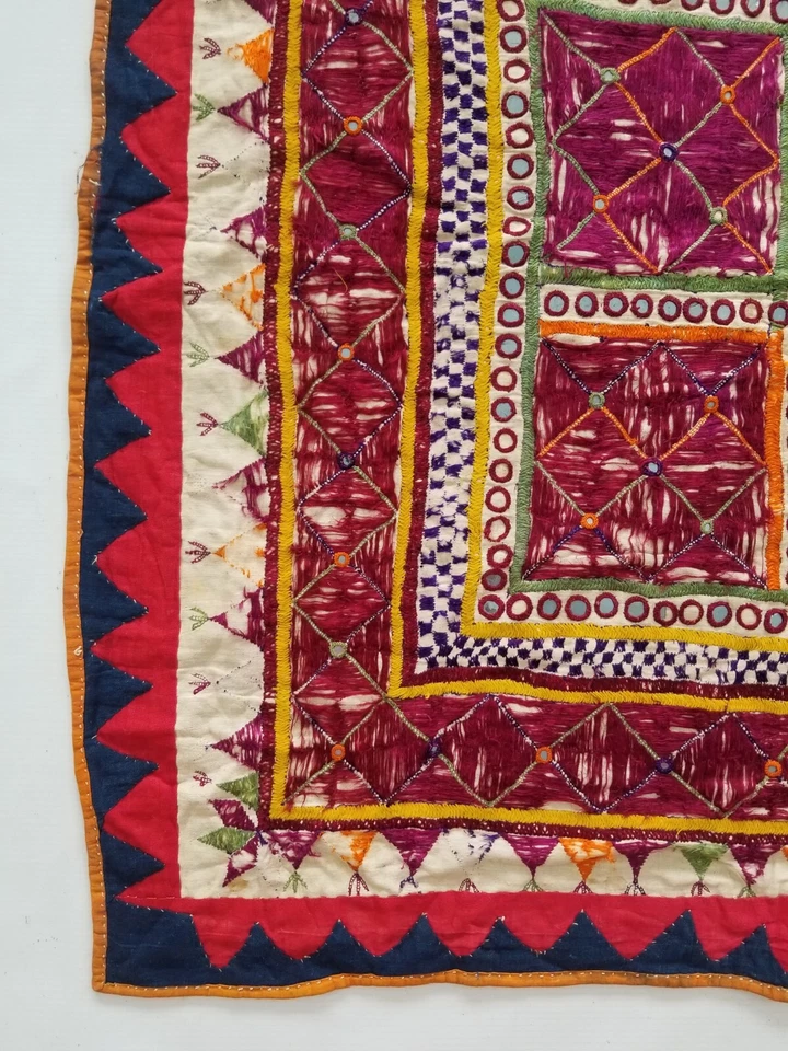 Vintage Indian Kutch Mirror Work Embroidered Tapestry 80x80cm - Image 3 of 4