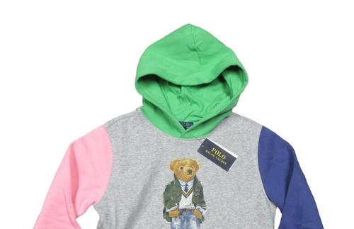 Polo Ralph Lauren Boys Grey Colorblock Polo Bear Graphic Fleece Pullover Hoodie - Picture 2 of 4