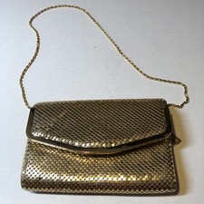 Vintage Metal Mesh Purse Bag Envelope Clutch Gold CRD