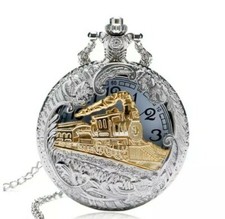Vintage style Quartz Analog Pocket Watch Chain Pendant Train. Beautiful  