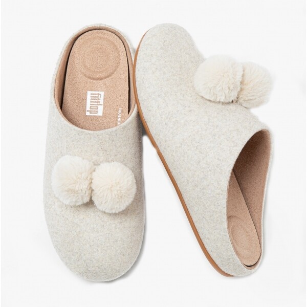 FitFlop CHRISSIE POM POM Ladies Stylish Padded Super Soft Mule Slippers Ivory FitFlop CHRISSIE POM POM Ladies Stylish Padded Super Soft Mule Slippers Ivory