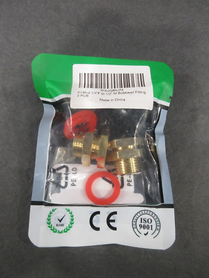 Lead-Free Brass Bulkhead Fitting 1/4'' NPT Female to 1/2'' NPT Male Brass 2 PCS