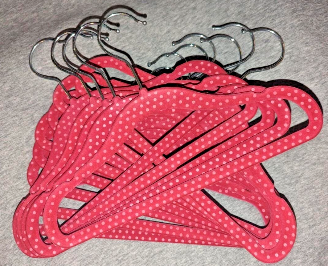Premium Kids Velvet Hangers Hot Pink & Light Pink Dots - Set of 15, 11 Inch-image