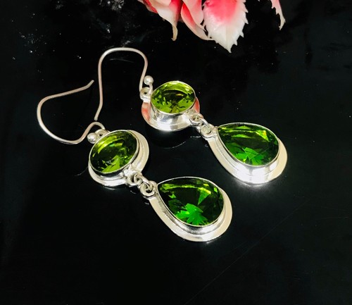 Peridot Gemstone Earring 925 Sterling Silver Handmade Jewelry - 2"