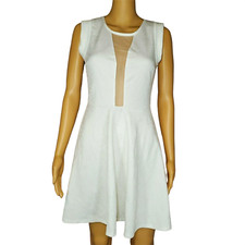 Malloy Plunging Sheer Neckline Mesh Dress White Party Sleeveless Juniors Medium
