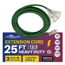 25ft Power Outdoor Extension Cord & Indoor - Waterproof Electric Drop Cord Cable