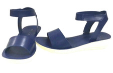 Casual Ankle Strap Snap Closure Comfort Flat Sandals White Sole Blue, US 6