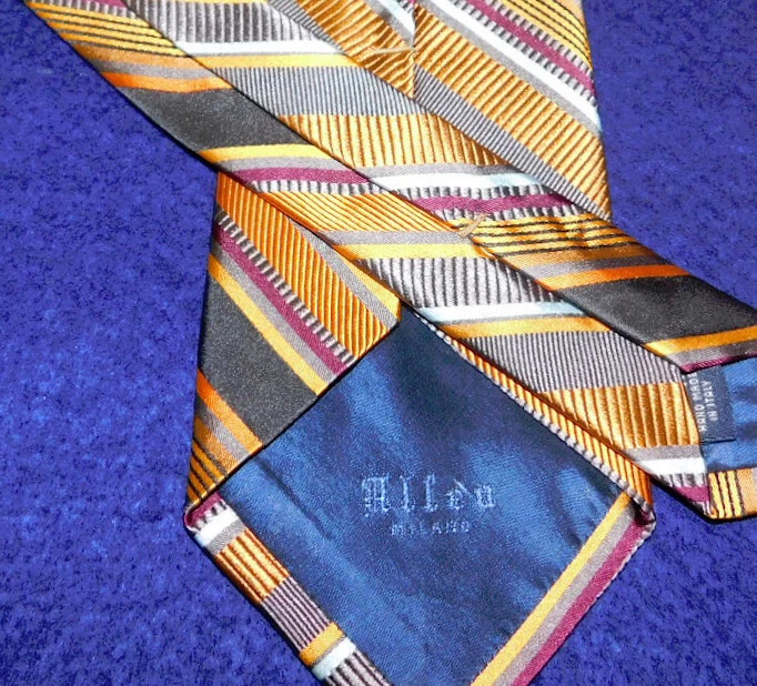 CORBATA A RAYAS ALTEA MILANO HECHA EN ITALIA NARANJA/GRIS/AZUL - CORBATAS - CORBATAS DE DISEÑADOR. Foto 3 de 3