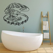 Wall Vinyl Decal Sea Shell Landscape Sea Sun Palm Yacht Beach Sticker n1268 