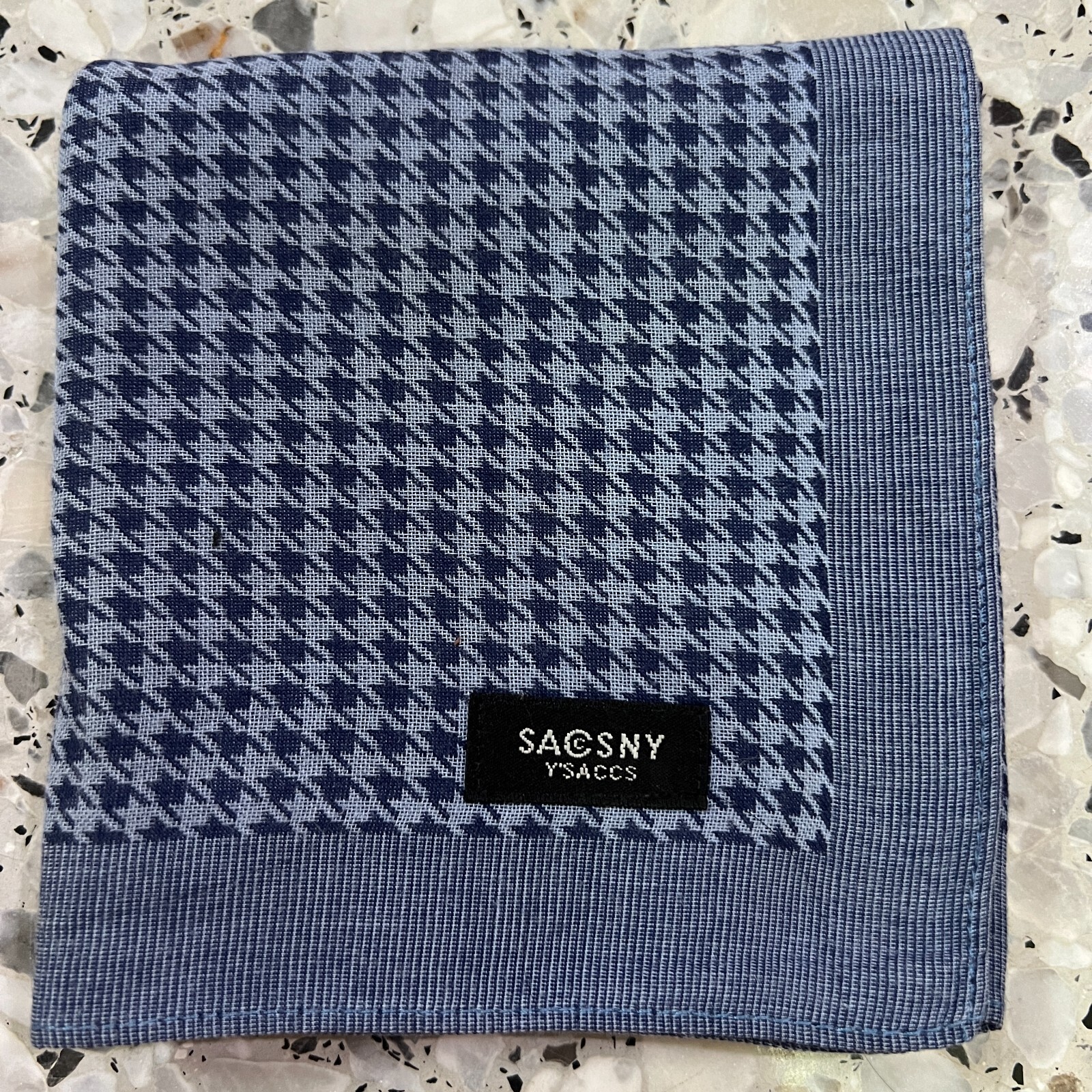 MAN HANDKERCHIEF HOUNDSTOOTH BLUE CLASSIC COTTON VTG POCKET ART SQUARE