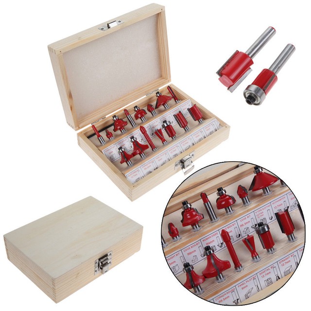 Pro 15pcs 1 4 Shank TCT Tipped Woodworking Router Bit Set 