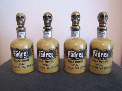 Set 4 -Padre Azul Super Premium Reposado EMPTY Tequila Bottles 50ml - SKULL HEAD