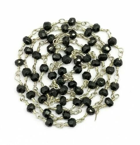 Rosario chai chai chai chapado en plata facetado rondelle de turmalina negra de 10 pies Foto 4 de 4