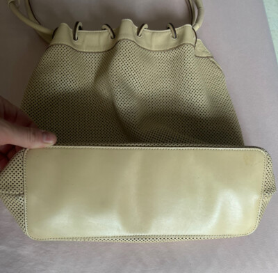 Gucci Vintage Leather Net Bag Loop Handle G90644 Beige | eBay