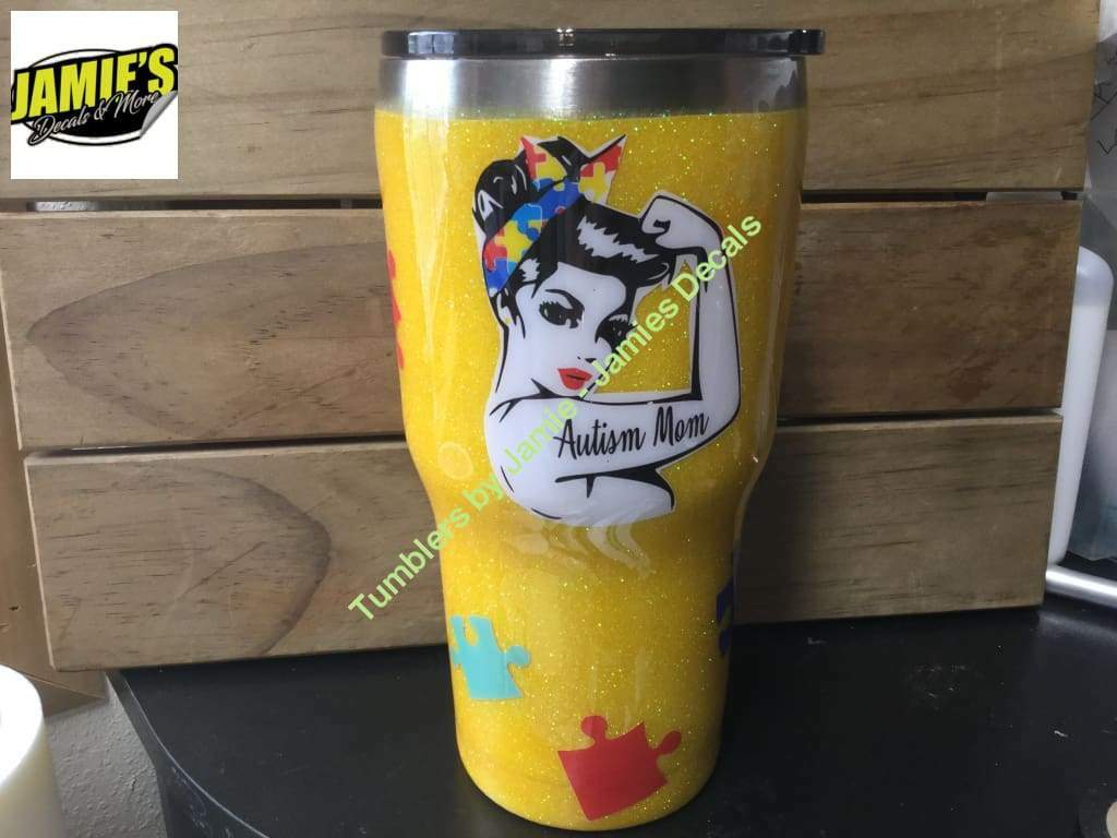 Autism Mom Glitter Tumbler Bling Tumbler -Made to Order