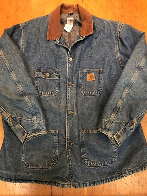 Vintage Carhartt Denim Wool Blanket Lined Chore Jacket Mens 2XL