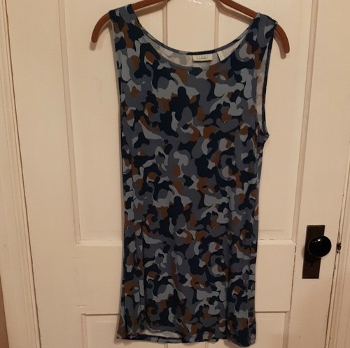 Size Small Blue Camo Tan Tank Tunic Logo by Lori Goldstein QVC Rayon Spandex - Picture 2 of 12