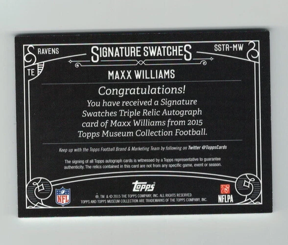 MAXX WILLIAMS 2015 Topps Museum TRIPLE PATCH AUTO #30/350 Rookie RC SIGNATURE - Image 2 of 2