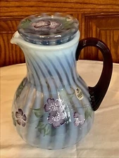 Fenton iris pitcher "DIAMOND JUBILEE COLLECTION" misty blue rib optic tumble up