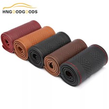 Genuine Leather Car Steering Wheel Cover Diy Universal For 14.5-15 Men Women