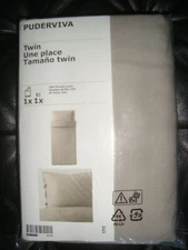 Puderviva TWIN Quilt Cover & Pillowcase Beige IKEA 100 % Linen 303.375.76 NIP