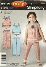 Simplicity E1865 Little Girls Sleeveless Top Cropped Pants Pattern 3-8 Uncut
