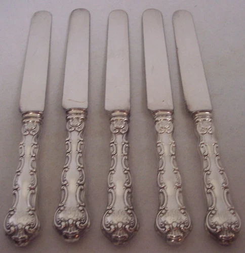 5 Strasbourg by Gorham Sterling Silver Blunt Hollow Knives w Bolster Monogram