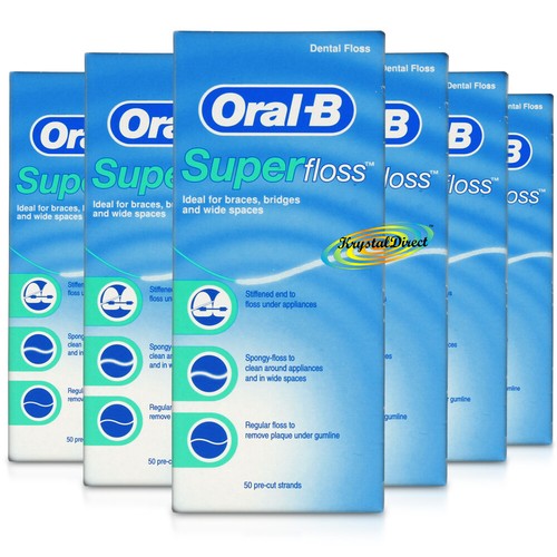 6x Oral B Waxed Dental Super Floss Braces Bridges Wide Spaces