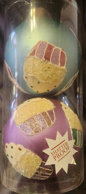 New Hobby Lobby XL Pastel BALL W Cupcakes Set Of 2 Ornaments 7'' Shatterproof
