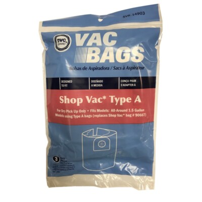 (3) DVC Vacuum Bags for Shop Vac All Around 1.5 Gallon Replaces Type A / 90667