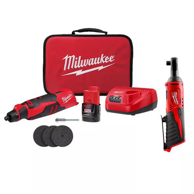 MILWAUKEE M12 12V Lithium-Ion Cordless Brushless Rotary Tool Kit with M12 12V Li