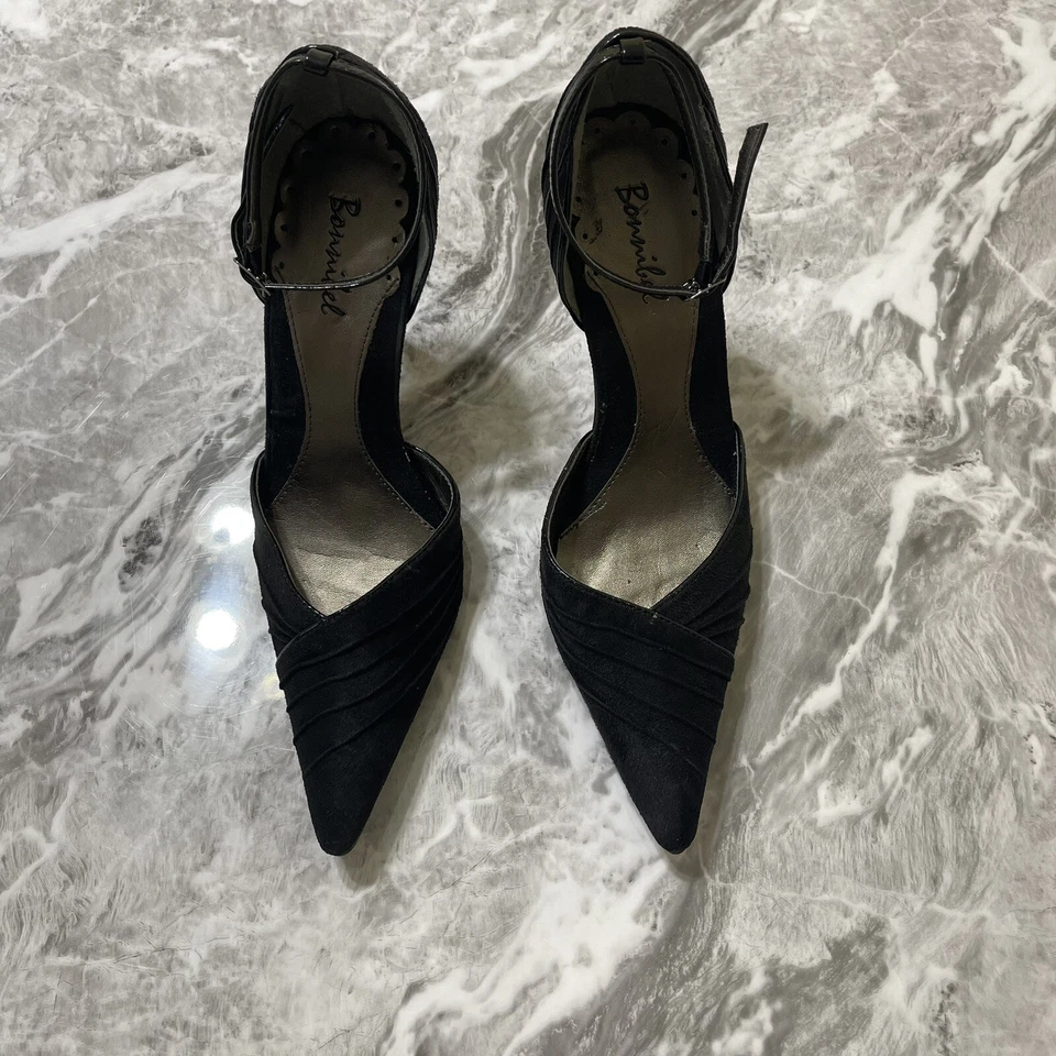 Zapatos de tacón Bonnibel para mujer con correa al tobillo negros de suade talla 7,5 Foto 2 de 4