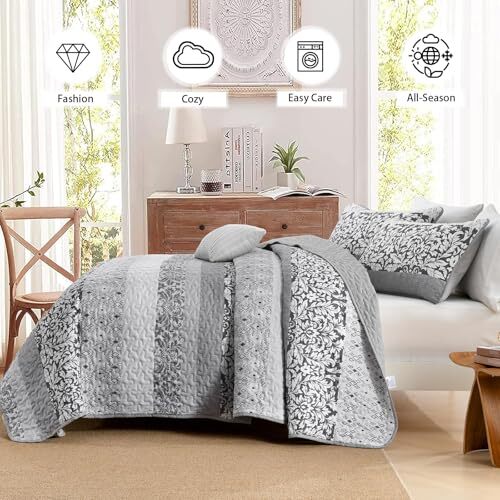 Gray Boho Quilt Set Size Dark Patchwork Striped Bedspread Coverlet