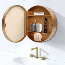 Modern Round Bathroom Mirror Cabinet Wall-mounted Cabinet Gold 66.14 lbs load US