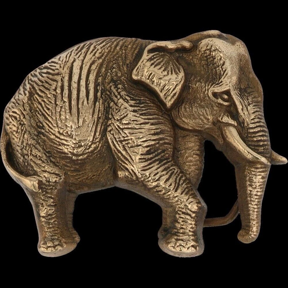 Latón Toro Elefante Africano Hippie Western Hunter Marfil Colmillo Años 70 De Colección Hebilla de Cinturón Foto 3 de 4