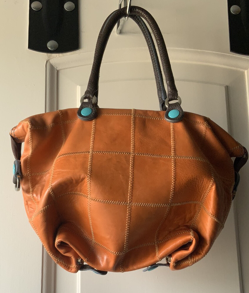 Don't Worry Be Gabs Orange Leather Blue Snaps Made In Italy