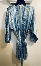 Oscar De La Renta Pink Label Blue Print Satin Robe Size L