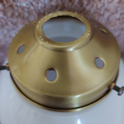 VINTAGE ART DECO OPALINE WHITE GLASS CEILING PENDANT LIGHT SHADE & BRASS GALLERY - Picture 11 of 12