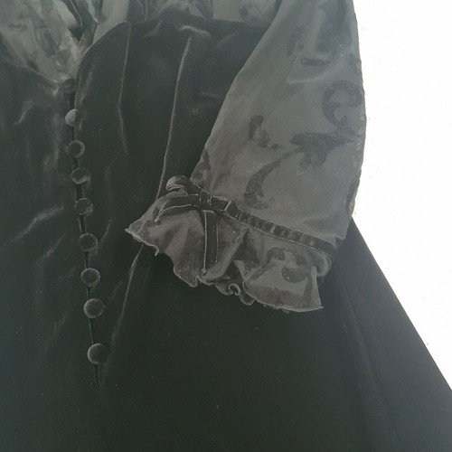 Gerry Shaw Size 10 Black Velvet Flocked Sheer Vintage 3/4 Sleeve Pin-Up Dress - Picture 8 of 12