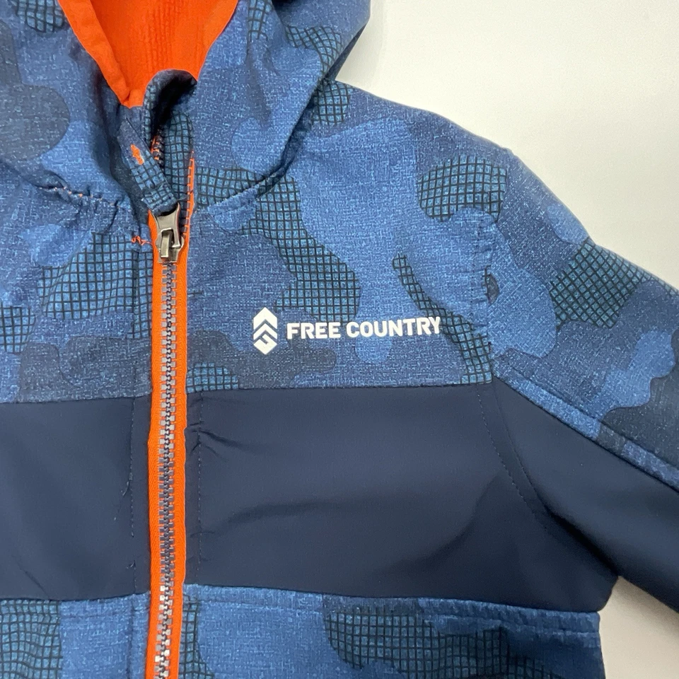 Chaqueta softshell con capucha Free Country para niño talla pequeña 4 naranja/azul juvenil Foto 2 de 4