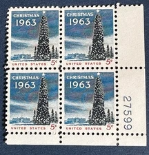 1963 - National Christmas Tree - #1240 - Mint -MNH- Block of Four Postage Stamps
