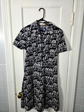 Tory Burch Blue Geometric Print Party Dress Poplin 8 Lightweight Breathable