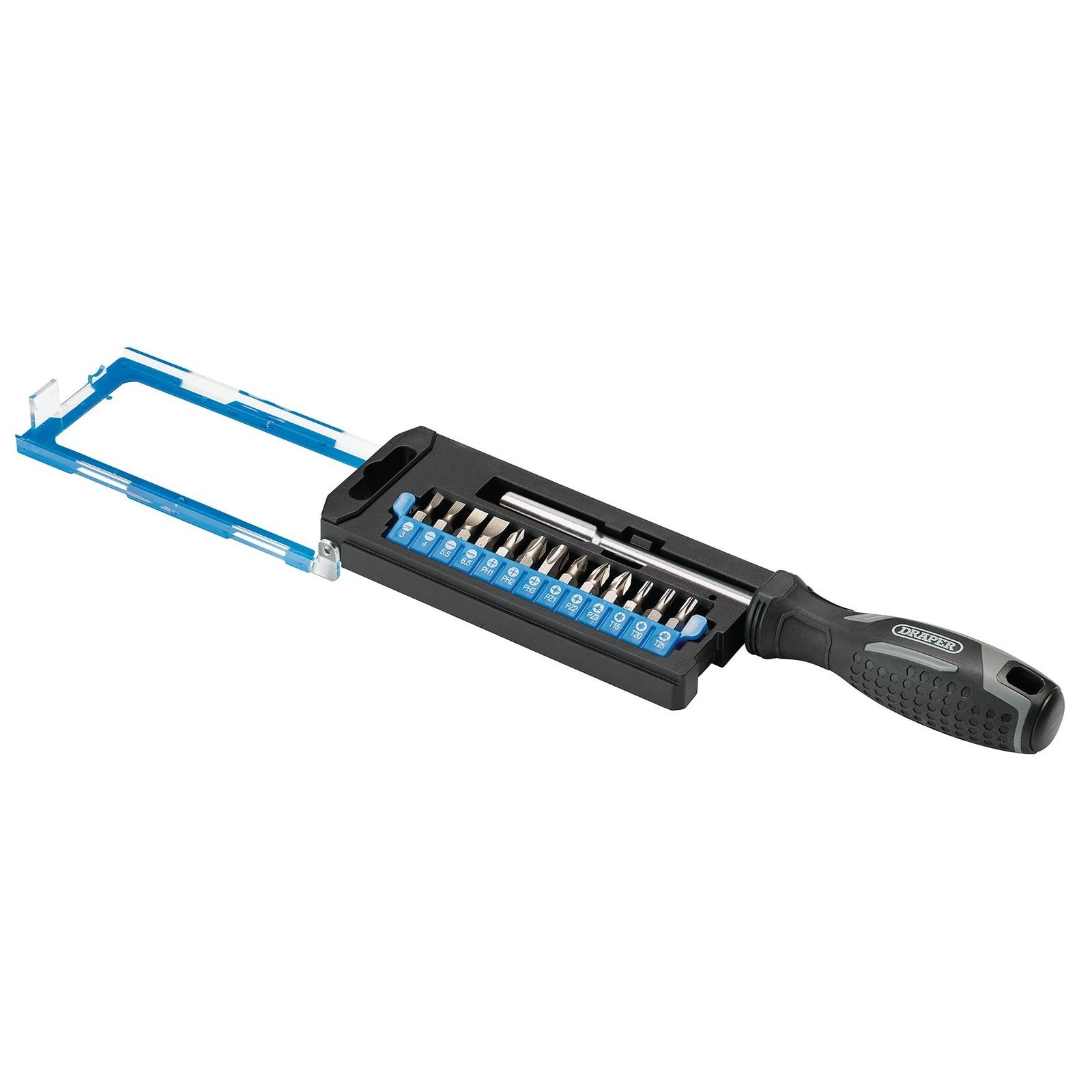 Draper Black Soft Grip Magnetic Bit Holder Screwdriver And 14 Piece Bit Set - Image 3