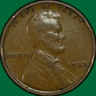 1933 Lincoln Wheat Cent Very Fine VF Coin #35003