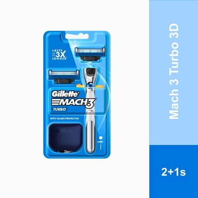 Gillette Mach3 Turbo Razor 3D   Handle + 2 Cartridges , Authentic