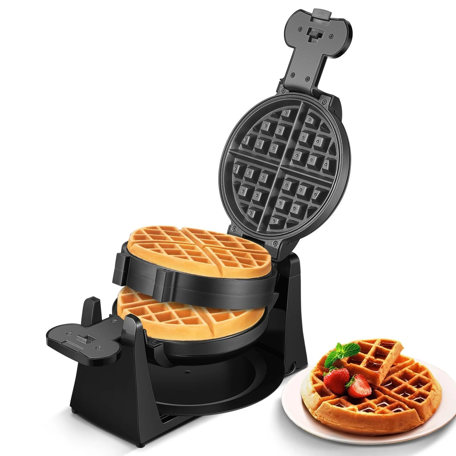 Commercial Hotel Double Belgian Waffle Maker Iron Rotating Baker Pan Machine US